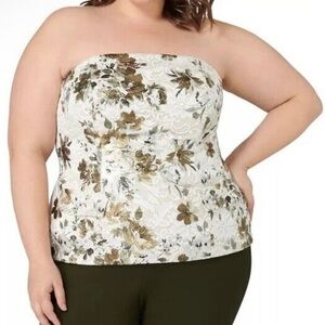 Maree Pour Toi Gold Foil Floral Lace Strapless Top